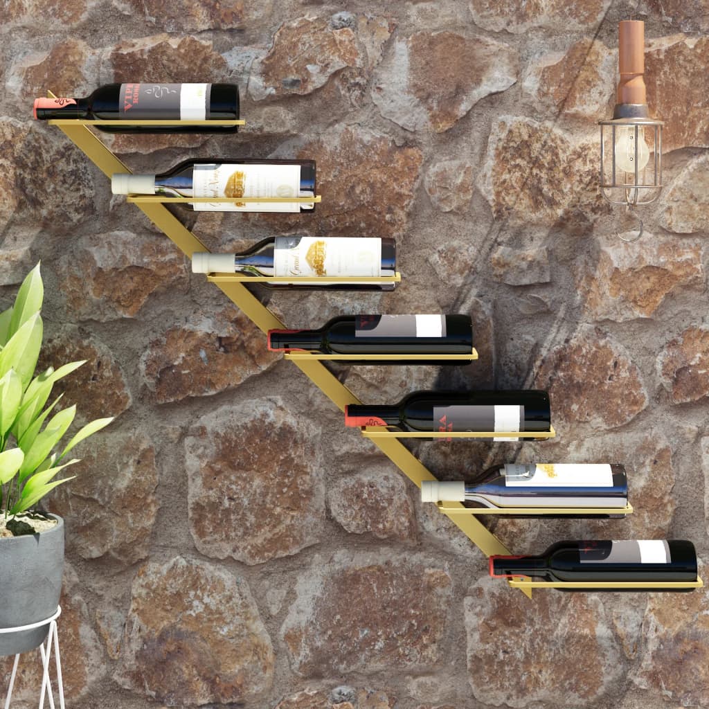 Wall-mounted Wine Rack for 7 Bottles Gold Metal - Unbeatable Bargains