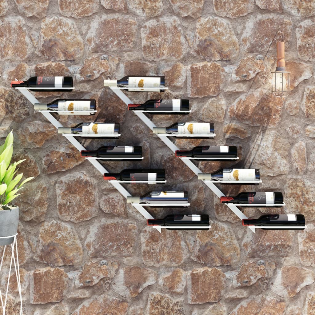 Wall-mounted Wine Rack for 7 Bottles 2 pcs White Metal - Design Hut