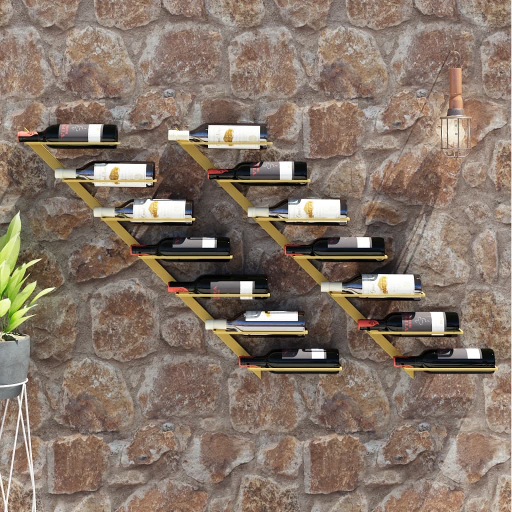 Wall-mounted Wine Rack for 7 Bottles 2 pcs Gold Metal - Direct Imports