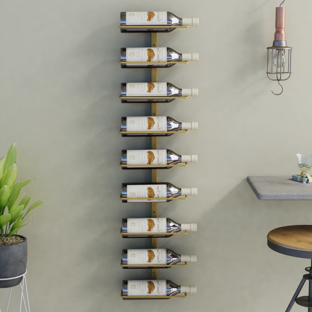 Wall-mounted Wine Rack for 9 Bottles Gold Iron - Decor Base