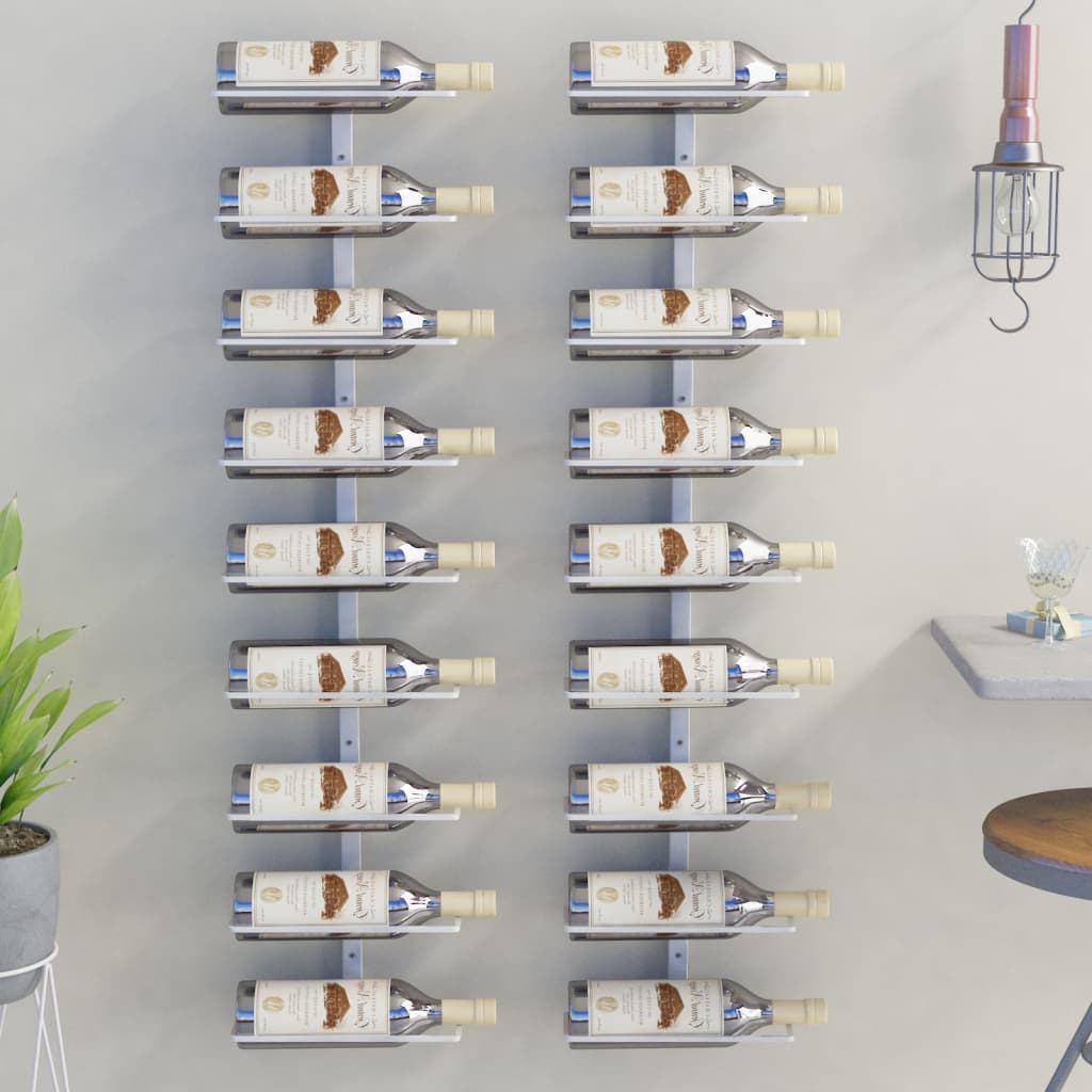 Wall-mounted Wine Rack for 9 Bottles 2 Pieces White Iron - Decor Base