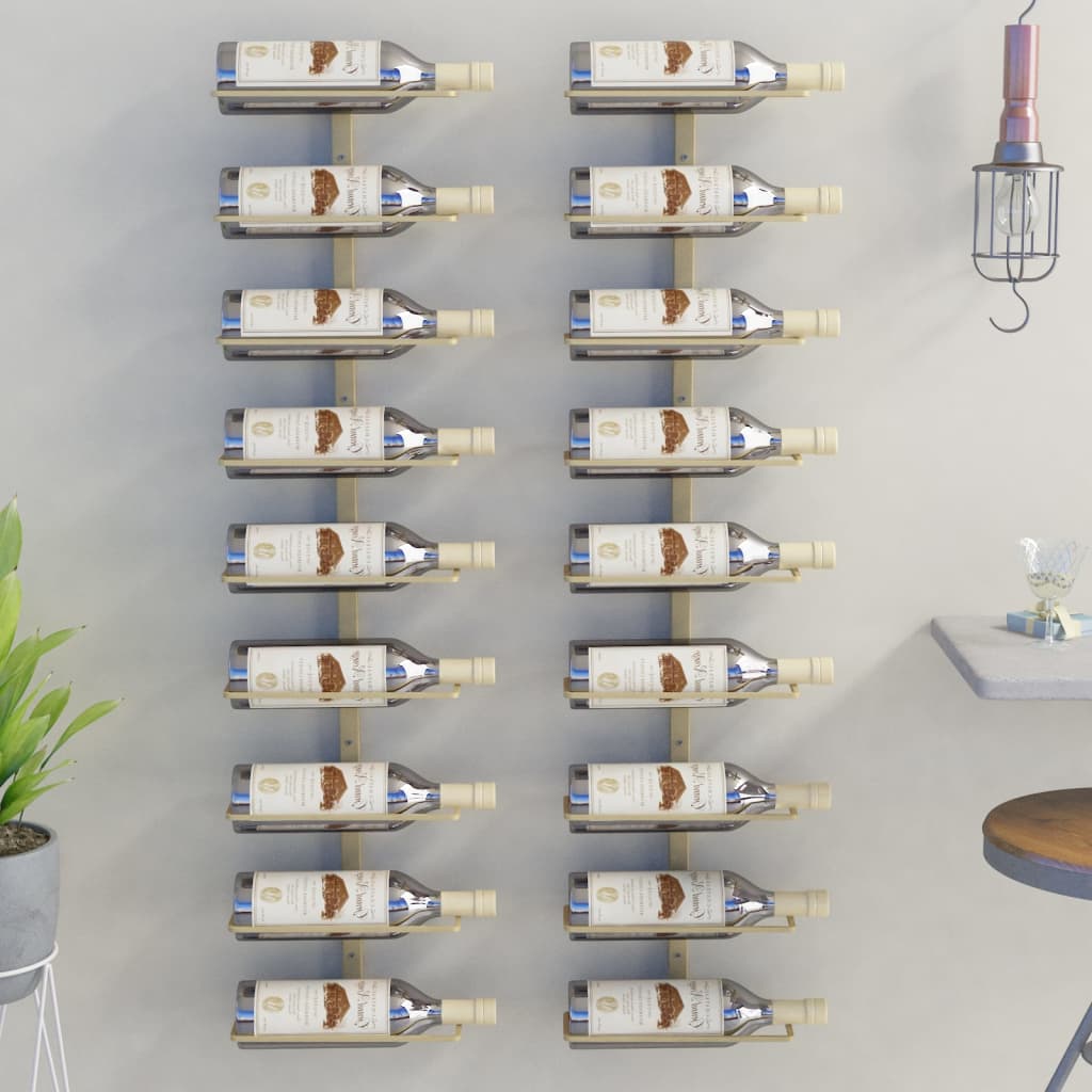 Wall-mounted Wine Rack for 9 Bottles 2 pcs Gold Iron - Millennium Furniture