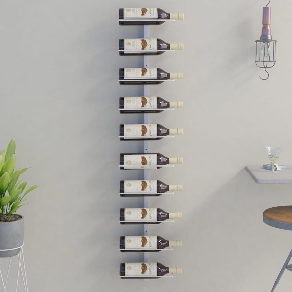 Wall-mounted Wine Rack for 10 Bottles White Metal - Sid & Sam