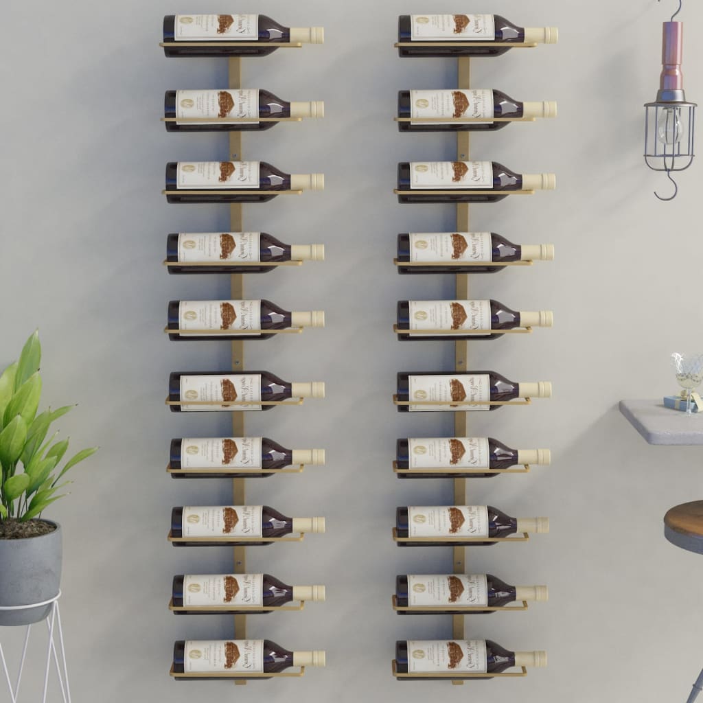 Wall-mounted Wine Rack for 10 Bottles 2 pcs Gold Metal - Decor Base