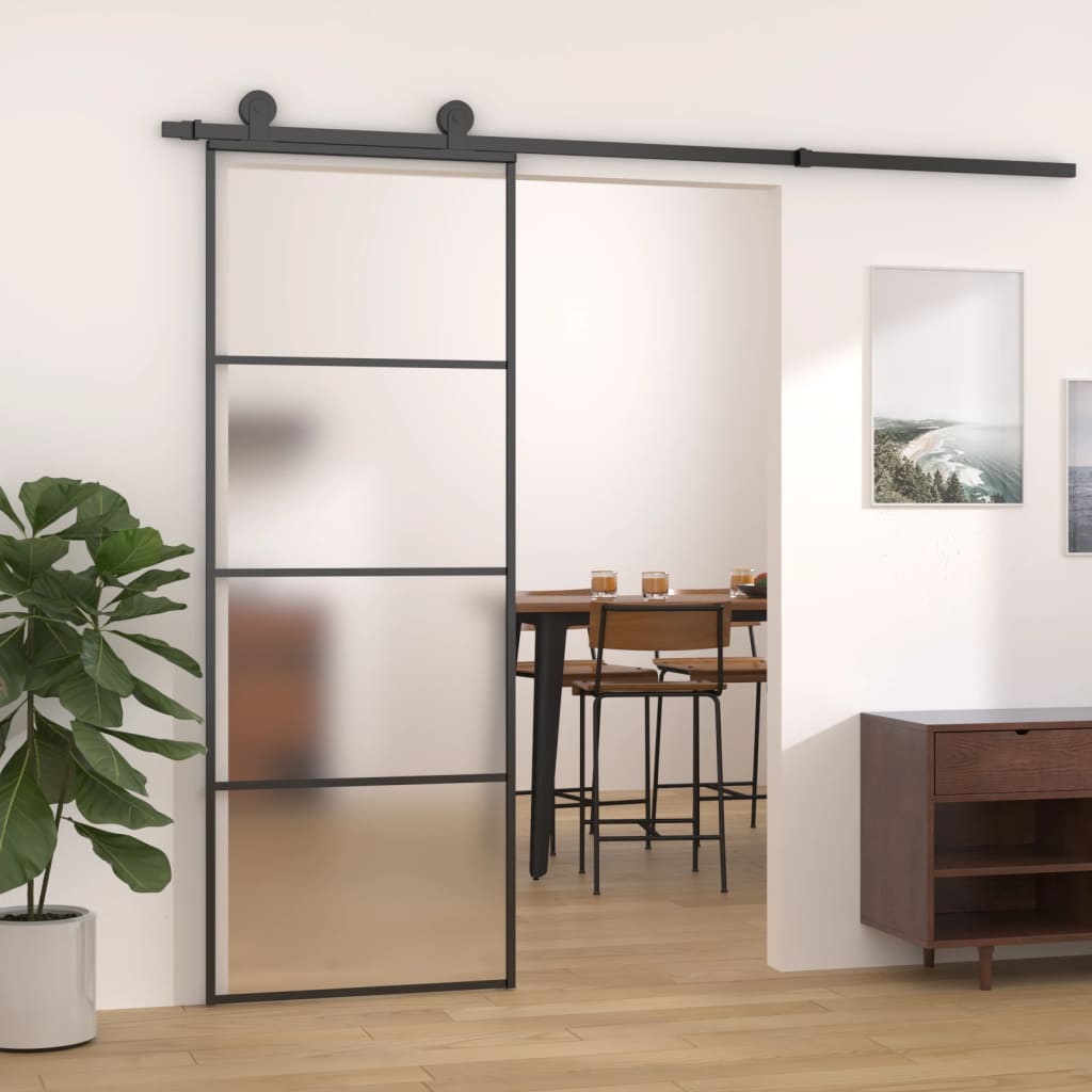 Sliding Door Frosted ESG Glass and Aluminium 76x205 cm Black - Merkel Designers