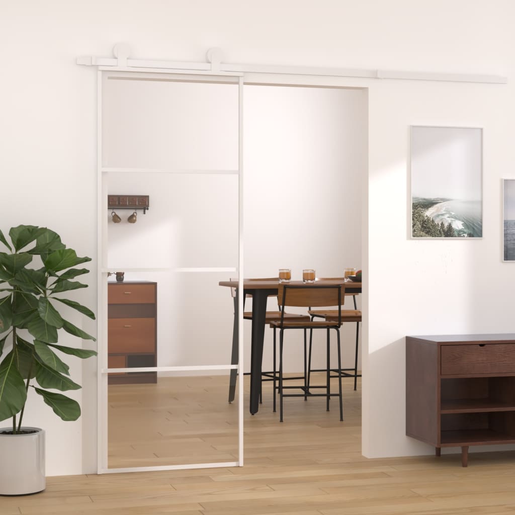 Sliding Door ESG Glass and Aluminium 76x205 cm White - Decor Base