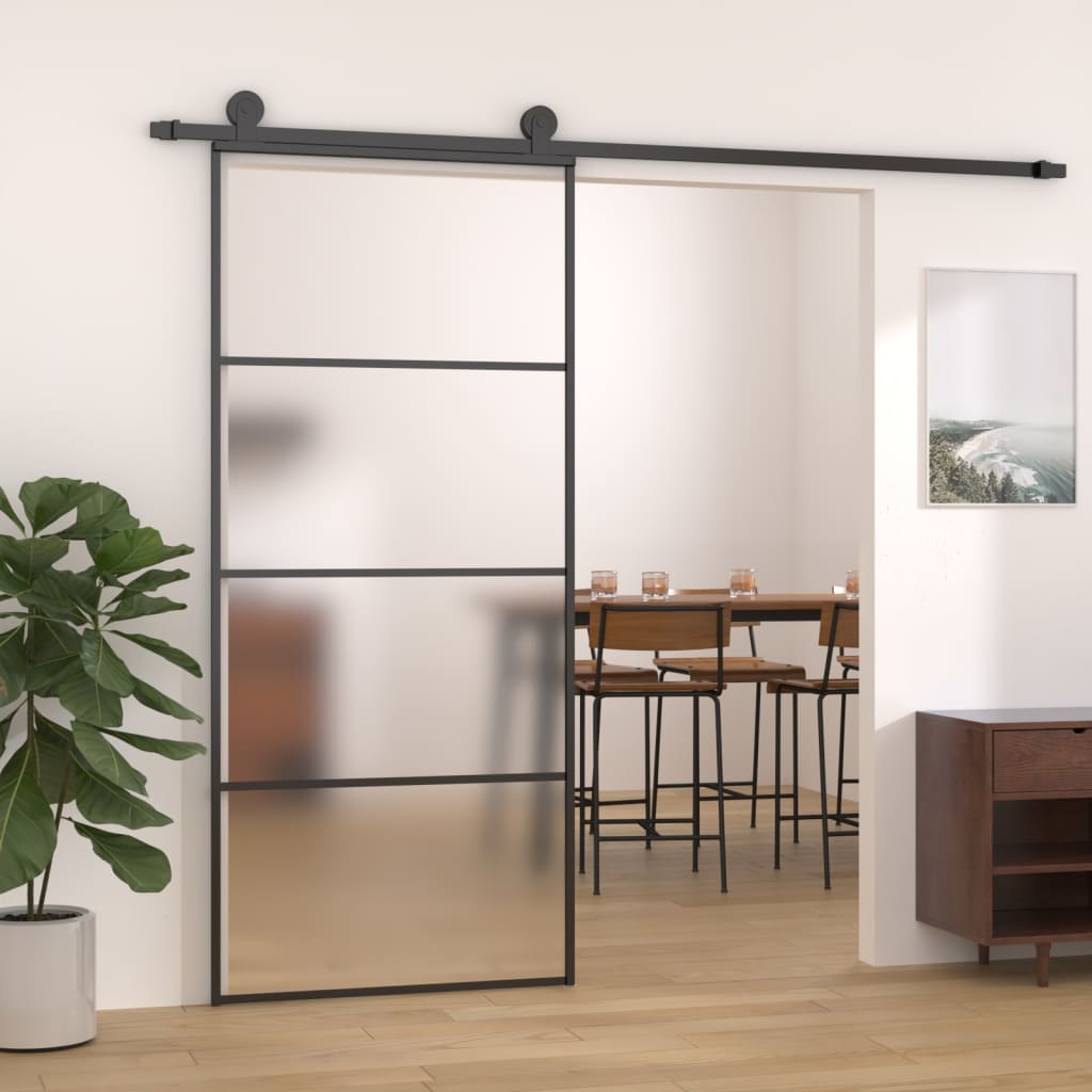 Sliding Door Frosted ESG Glass and Aluminium 90x205 cm Black - All Things Good