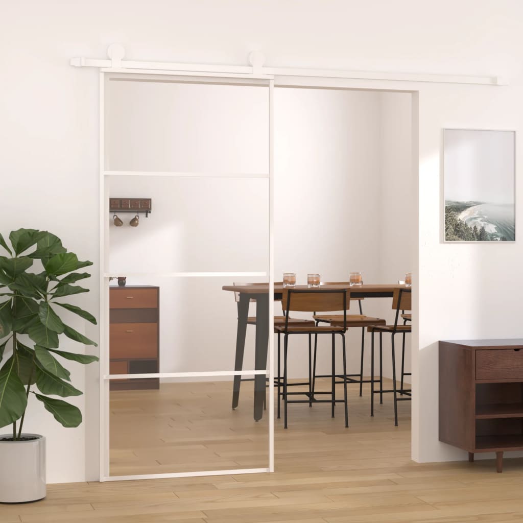 Sliding Door ESG Glass and Aluminium 90x205 cm White - Merlin Deals