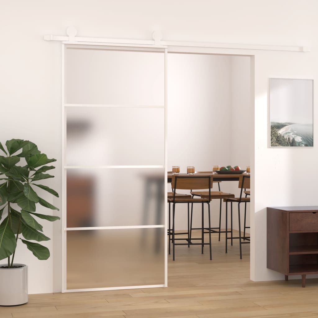 Sliding Door Frosted ESG Glass and Aluminium 90x205 cm White - The Home Maker