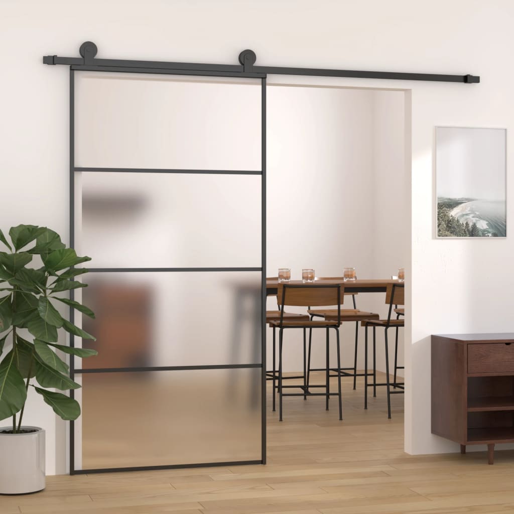 Sliding Door Frosted ESG Glass and Aluminium 102.5x205 cm Black - The Home Maker