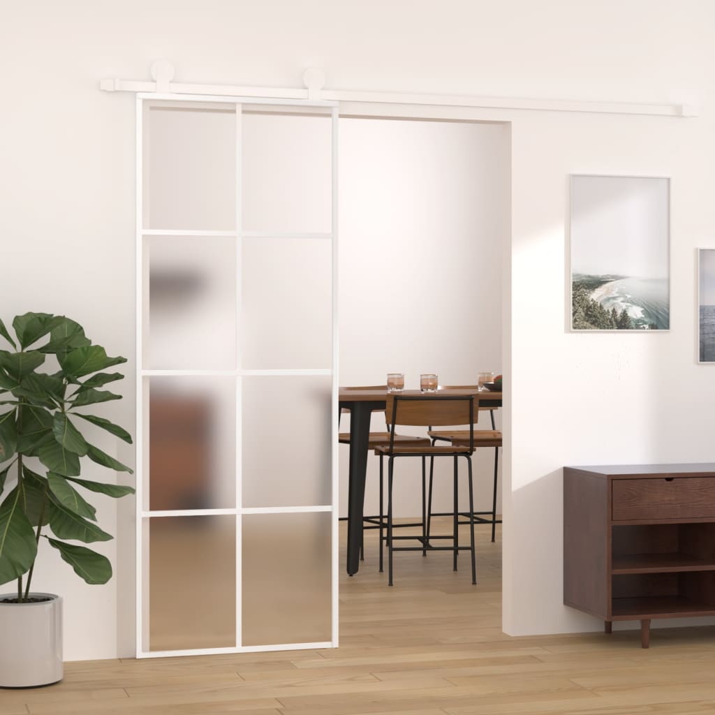 Sliding Door Frosted ESG Glass and Aluminium 76x205 cm White - Unbeatable Bargains