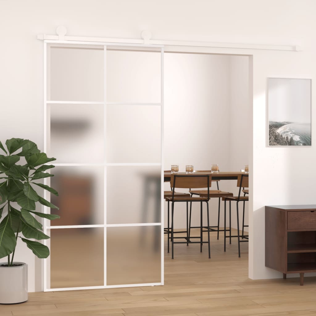 Sliding Door Frosted ESG Glass and Aluminium 102.5x205 cm White - Tyrell & Tyrell