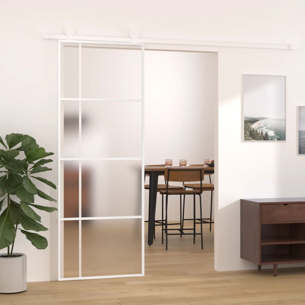 Sliding Door Frosted ESG Glass and Aluminium 76x205 cm White - Merkel Designers