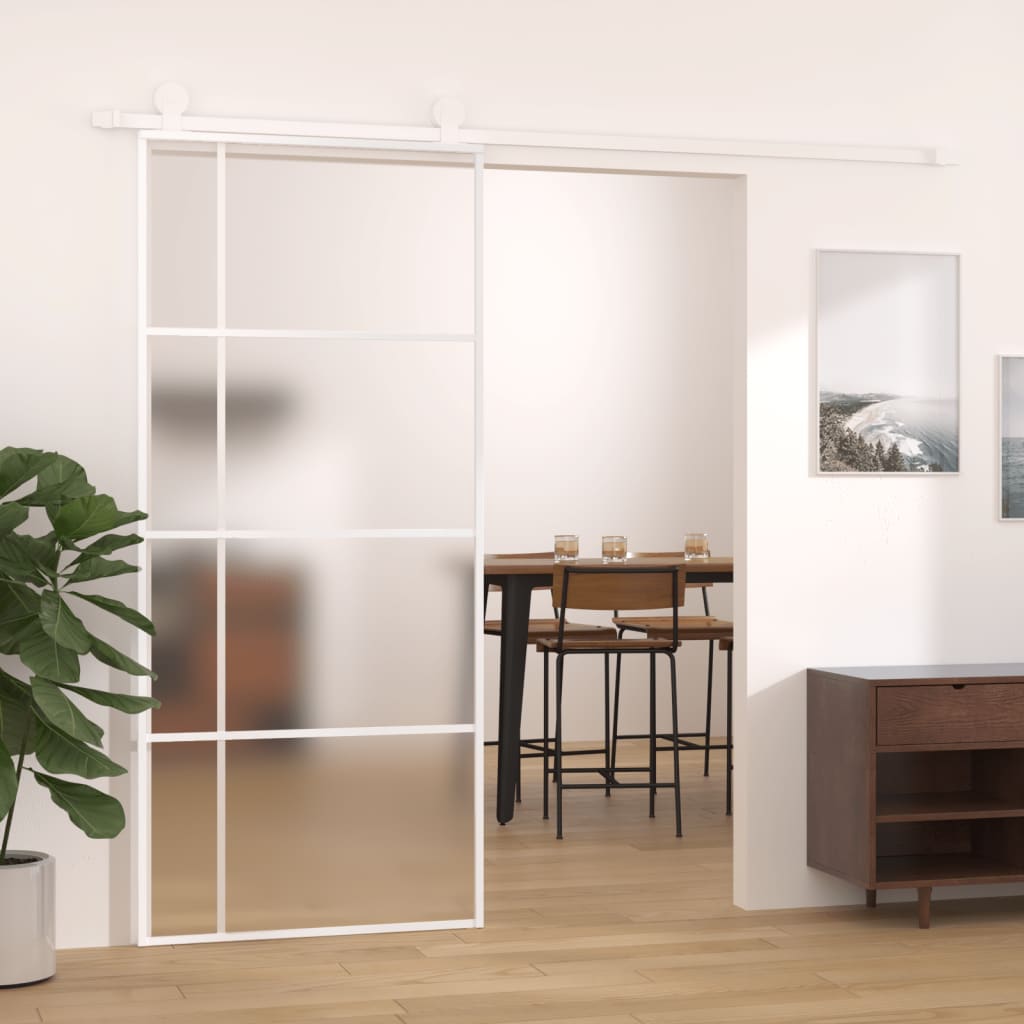 Sliding Door Frosted ESG Glass and Aluminium 90x205 cm White - Design Hut