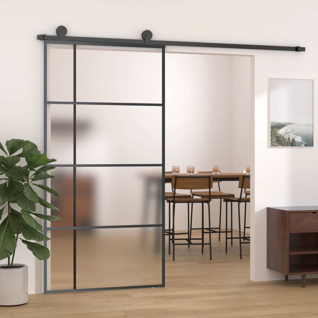 Sliding Door Frosted ESG Glass and Aluminium 102.5x205 cm Black - Discount Dealers