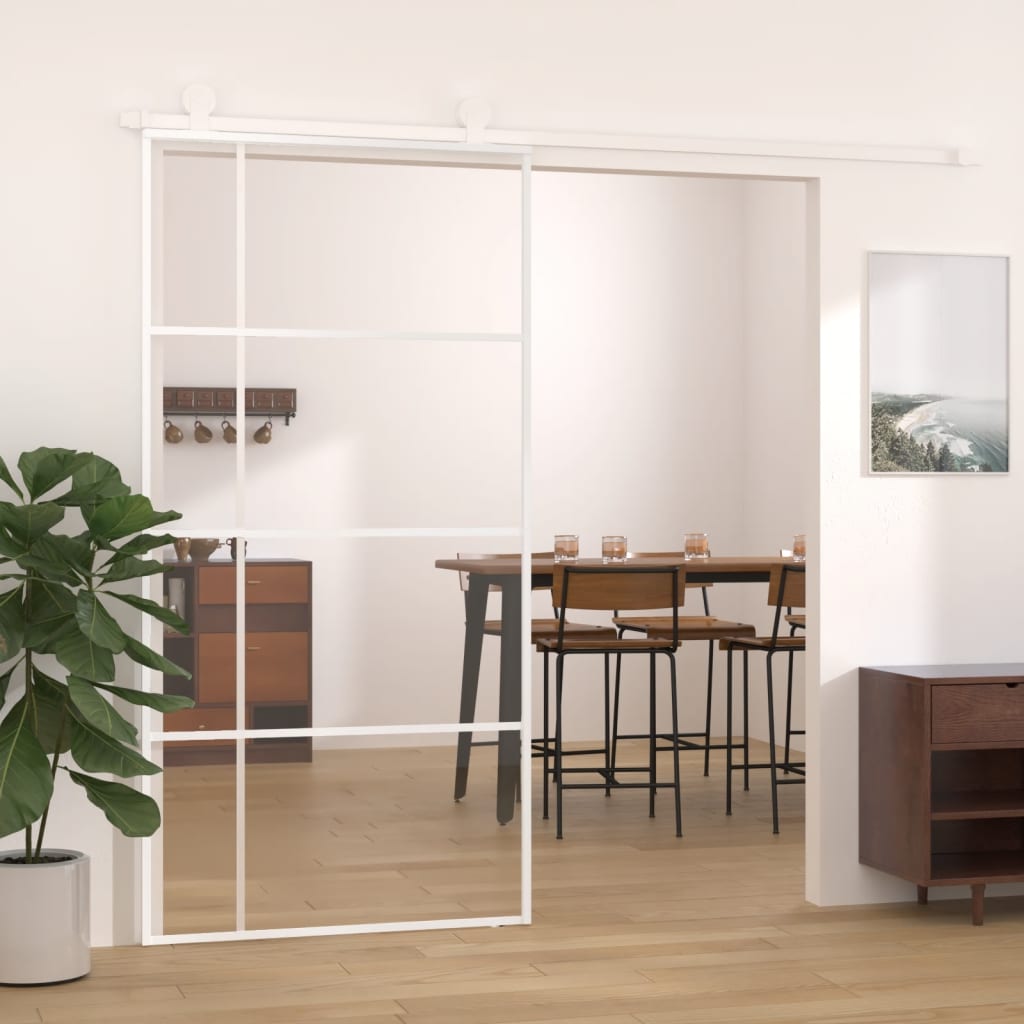 Sliding Door ESG Glass and Aluminium 102.5x205 cm White - Unbeatable Bargains