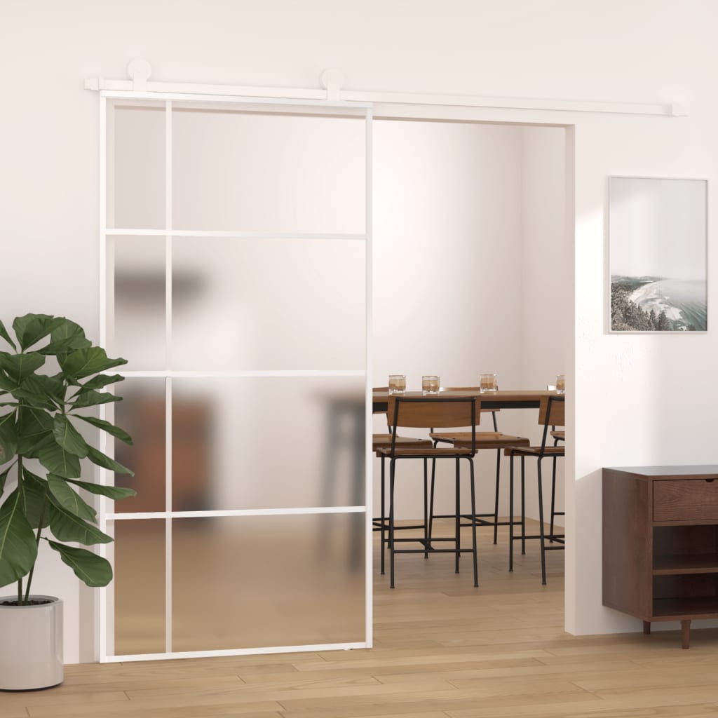 Sliding Door Frosted ESG Glass and Aluminium 102.5x205 cm White - Decor Base