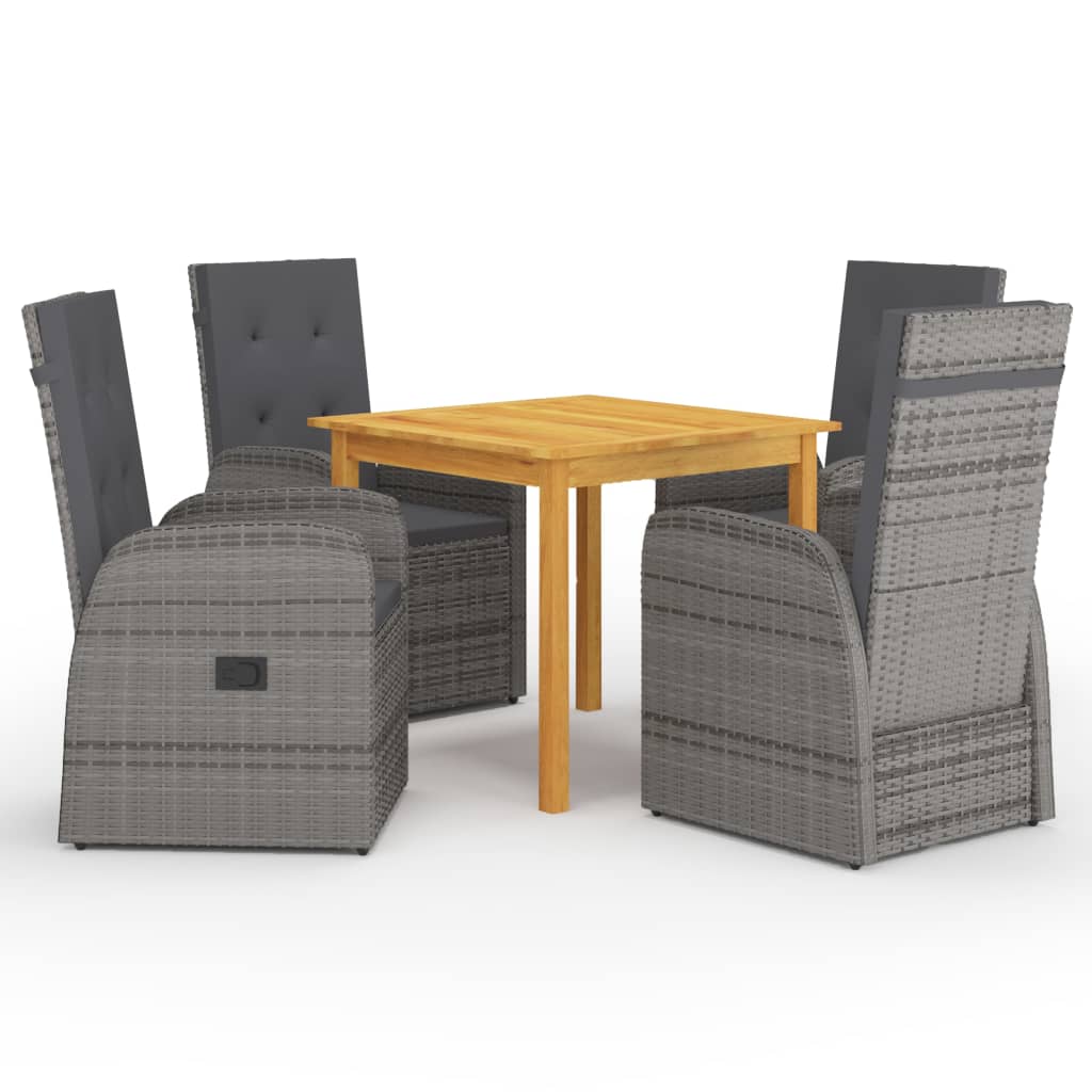 5 Piece Garden Dining Set with Cushions Grey Poly Rattan - Decor Base