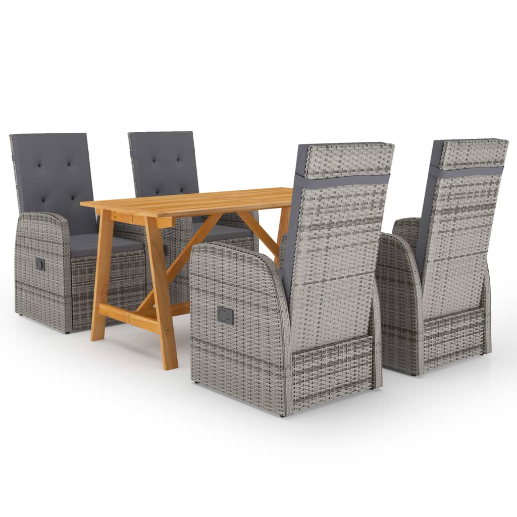 5 Piece Garden Dining Set with Cushions Grey Poly Rattan - Decor Base