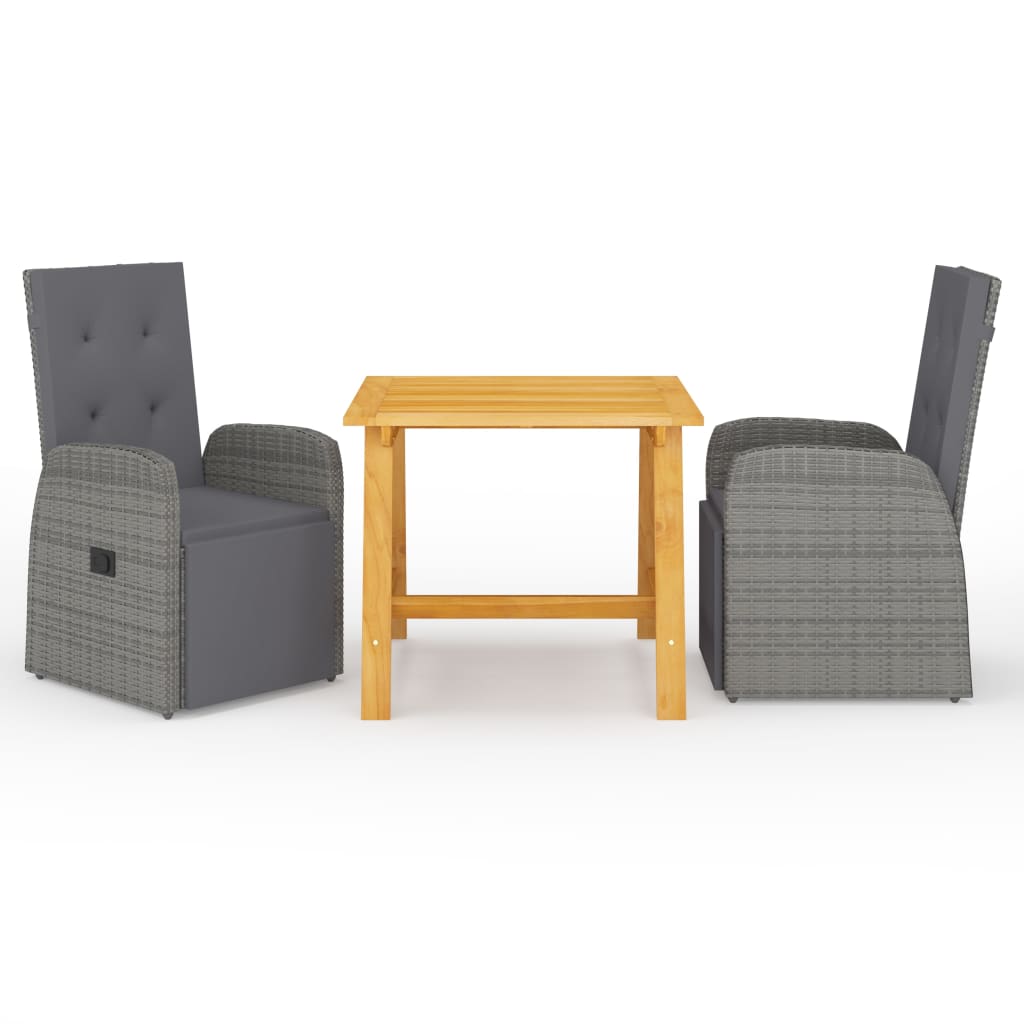 3 Piece Garden Dining Set with Cushions Grey Poly Rattan - Merkel Designers