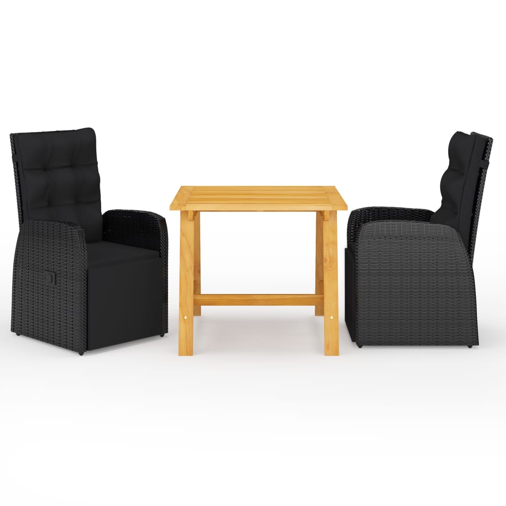 3 Piece Garden Dining Set with Cushions Black Poly Rattan - Merkel Designers