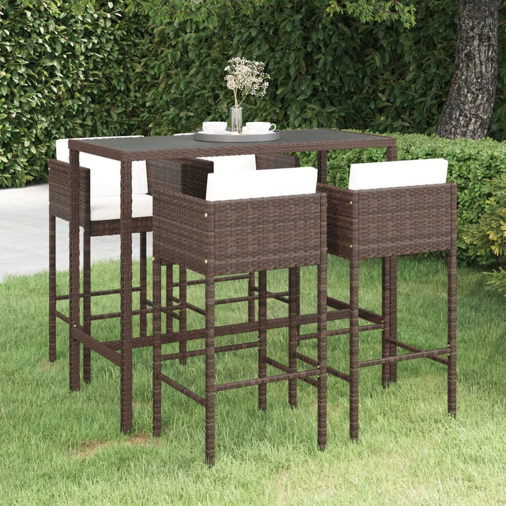 5 Piece Garden Bar Set with Cushions Poly Rattan Brown - Direct Imports