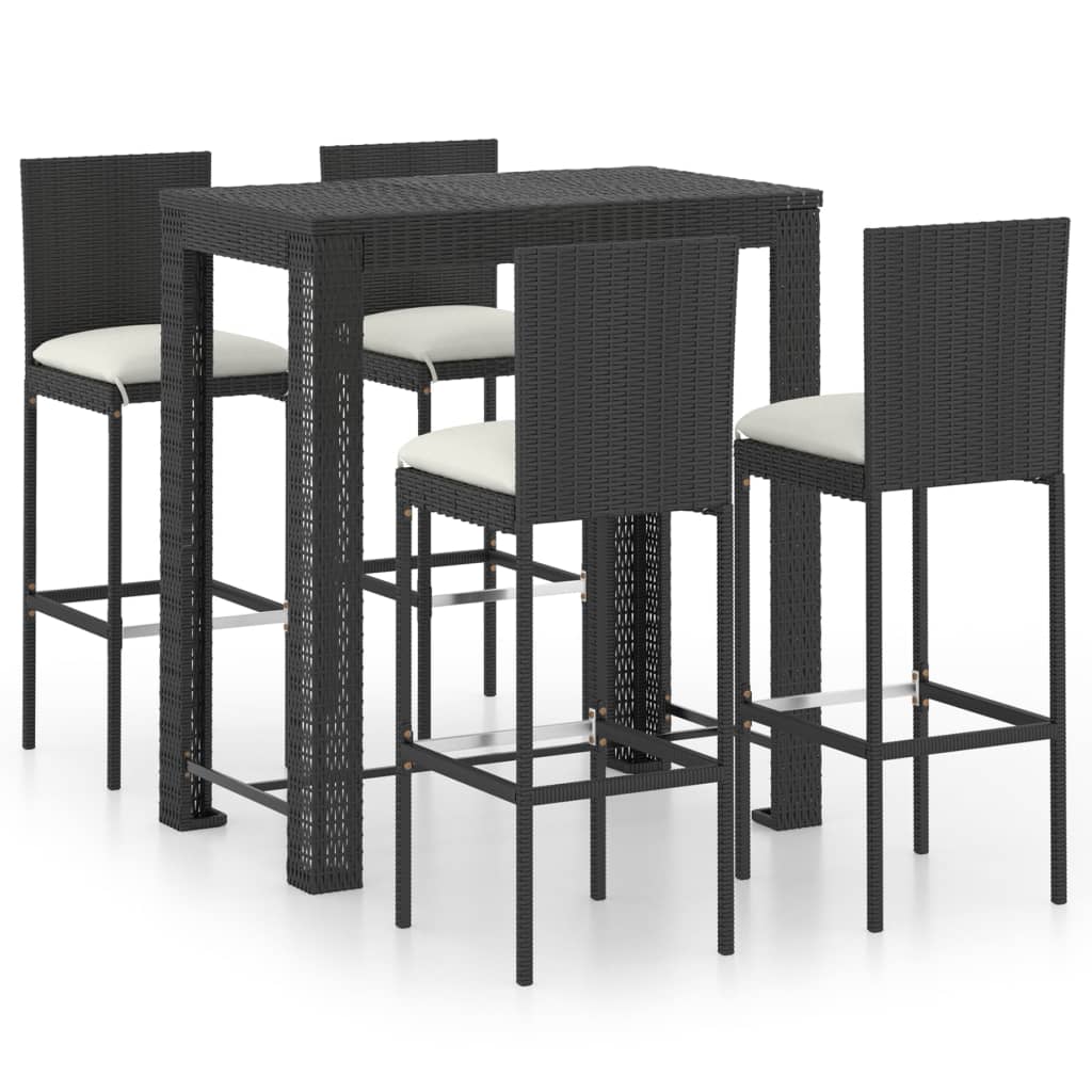 5 Piece Garden Bar Set with Cushions Poly Rattan Black - Tyrell & Tyrell