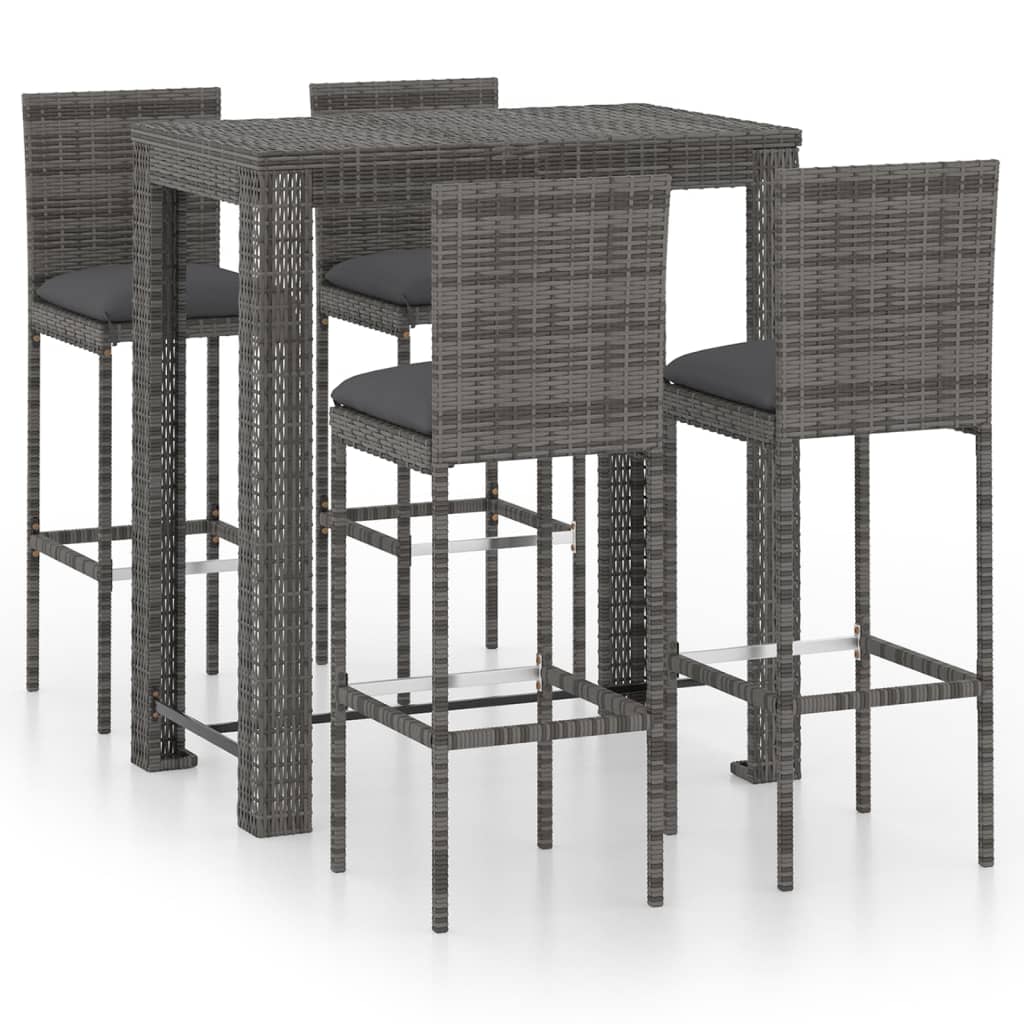 5 Piece Garden Bar Set with Cushions Poly Rattan Grey - Millennium Furniture