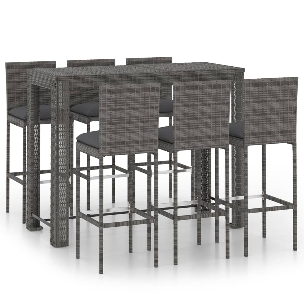 7 Piece Garden Bar Set with Cushions Poly Rattan Grey - Sid & Sam