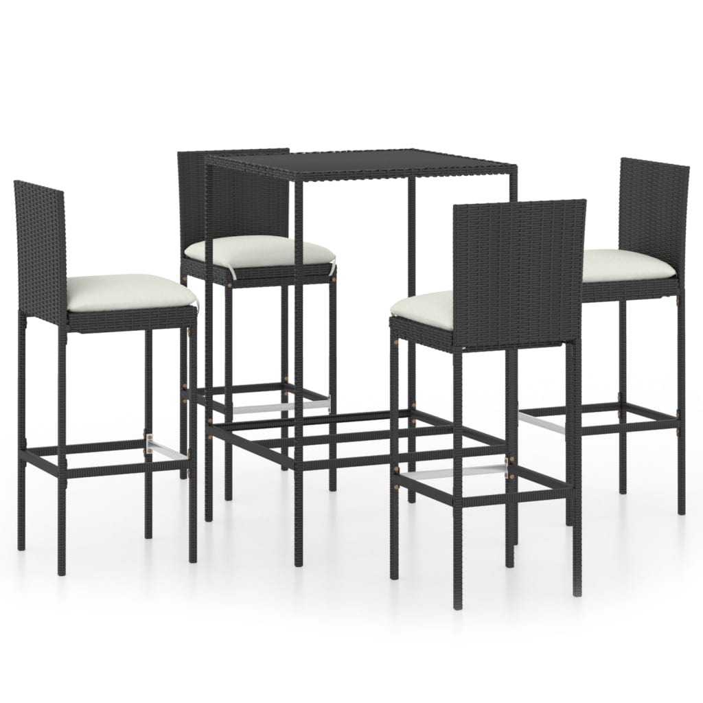 5 Piece Garden Bar Set with Cushions Poly Rattan Black - Discount Dealers