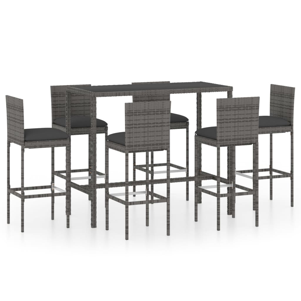 7 Piece Garden Bar Set with Cushions Poly Rattan Grey - Direct Imports