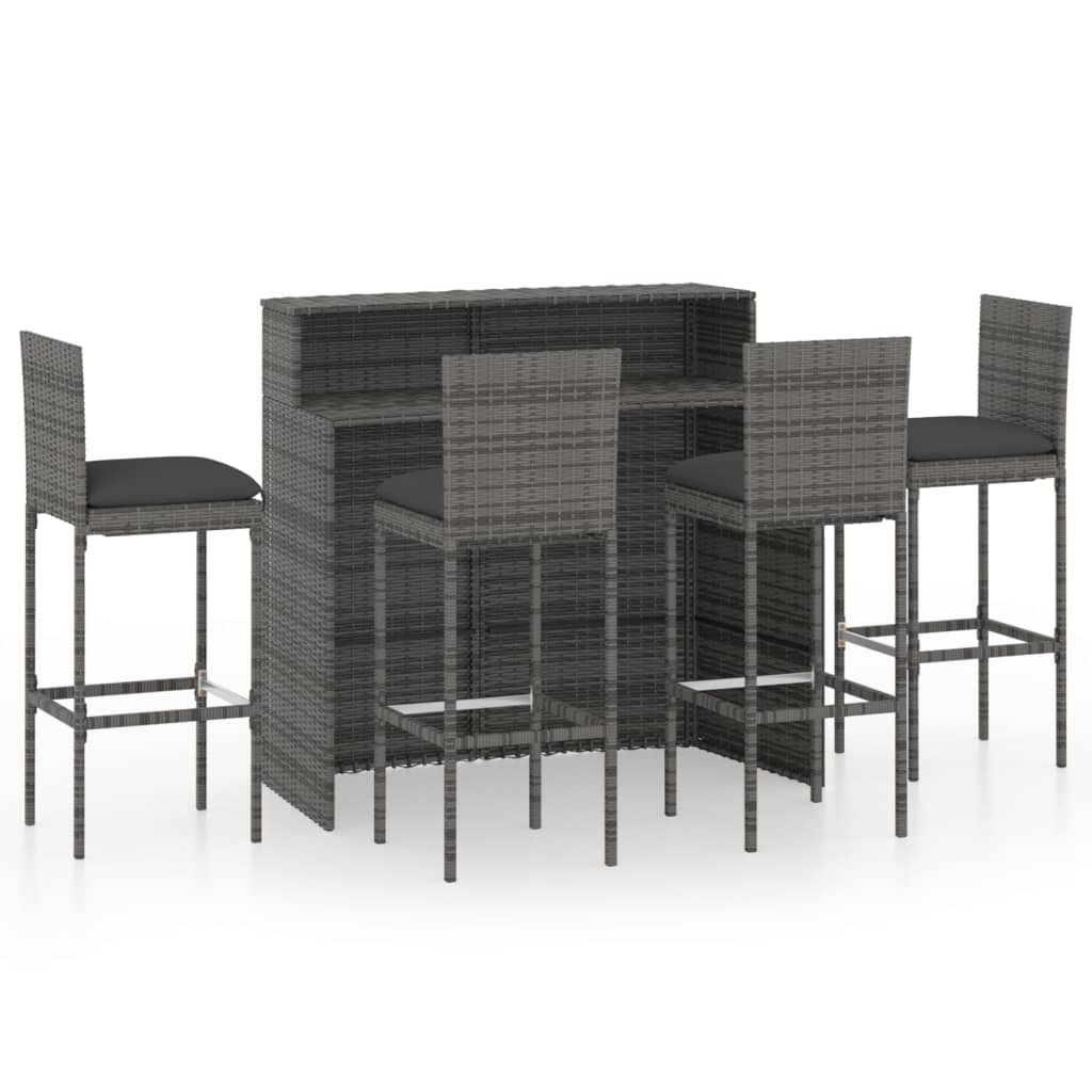 5 Piece Garden Bar Set with Cushions Poly Rattan Grey - The Home Maker