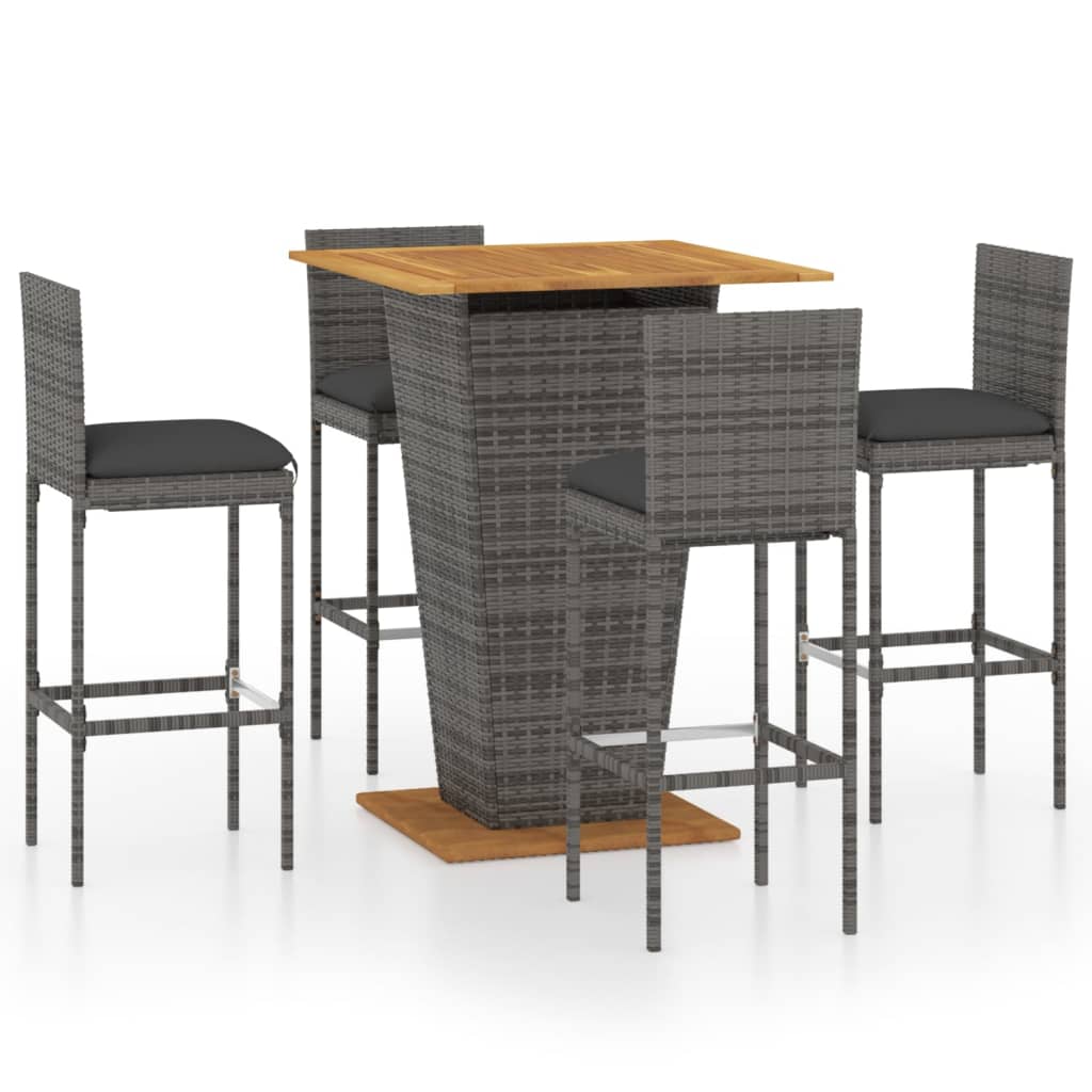 5 Piece Garden Bar Set with Cushions Poly Rattan Grey - Direct Imports