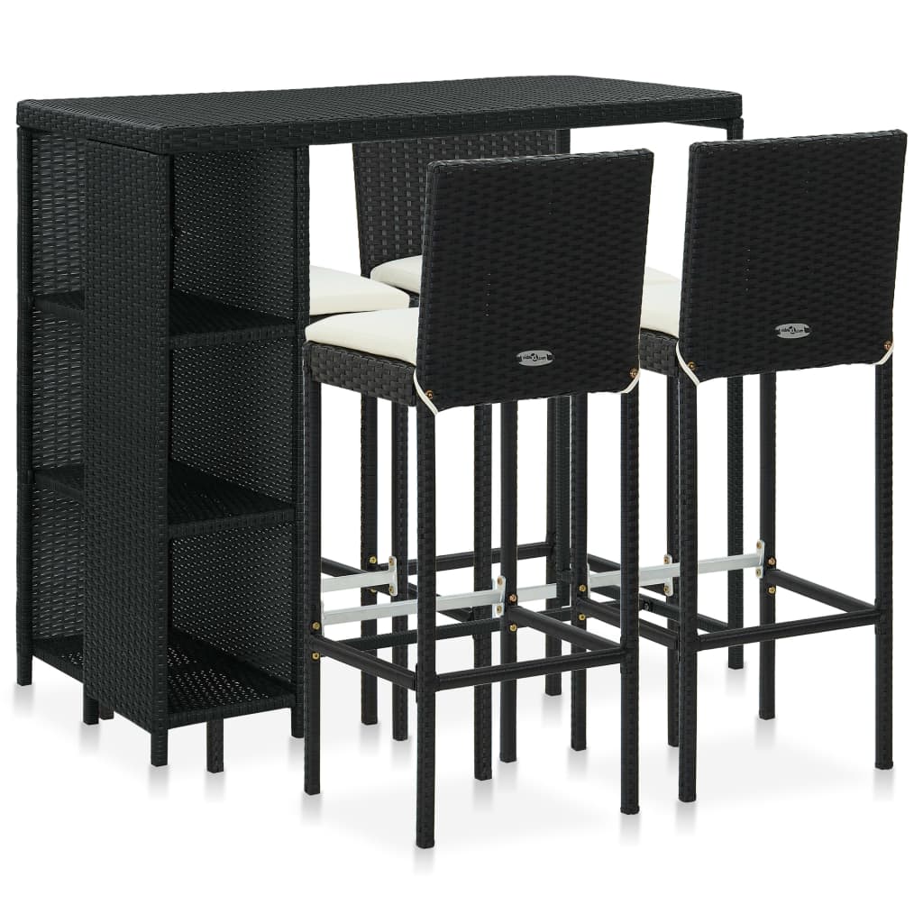 5 Piece Garden Bar Set with Cushions Poly Rattan Black - All Things Good