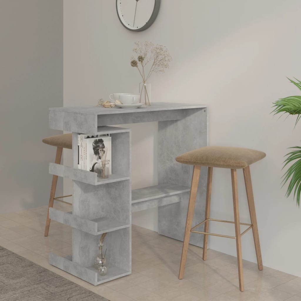 Bar Table with Storage Rack Concrete Grey 100x50x101.5cm Engineered Wood - Merlin Deals