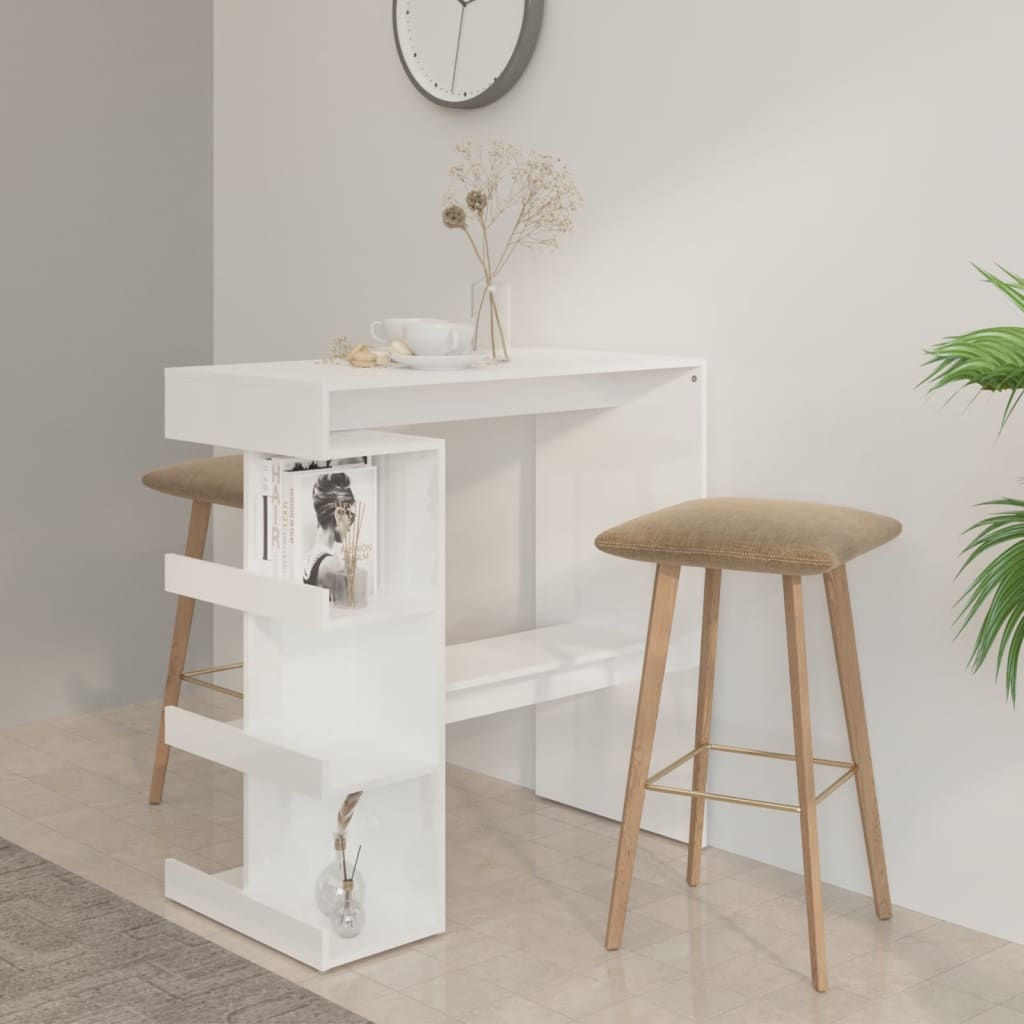 Bar Table with Storage Rack High Gloss White 100x50x101.5 cm - Discount Dealers