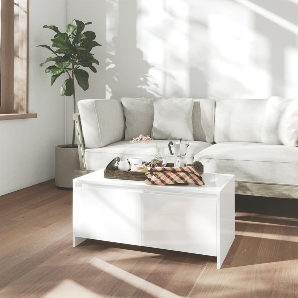 Coffee Table High Gloss White 90x50x41.5 cm Engineered Wood - Sid & Sam