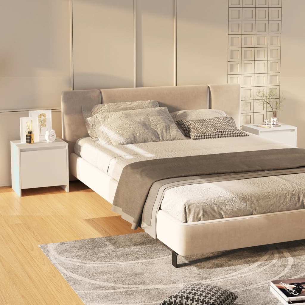 Bedside Table - FRESNO 2 Piece Nightstand White 45cm - Unbeatable Bargains