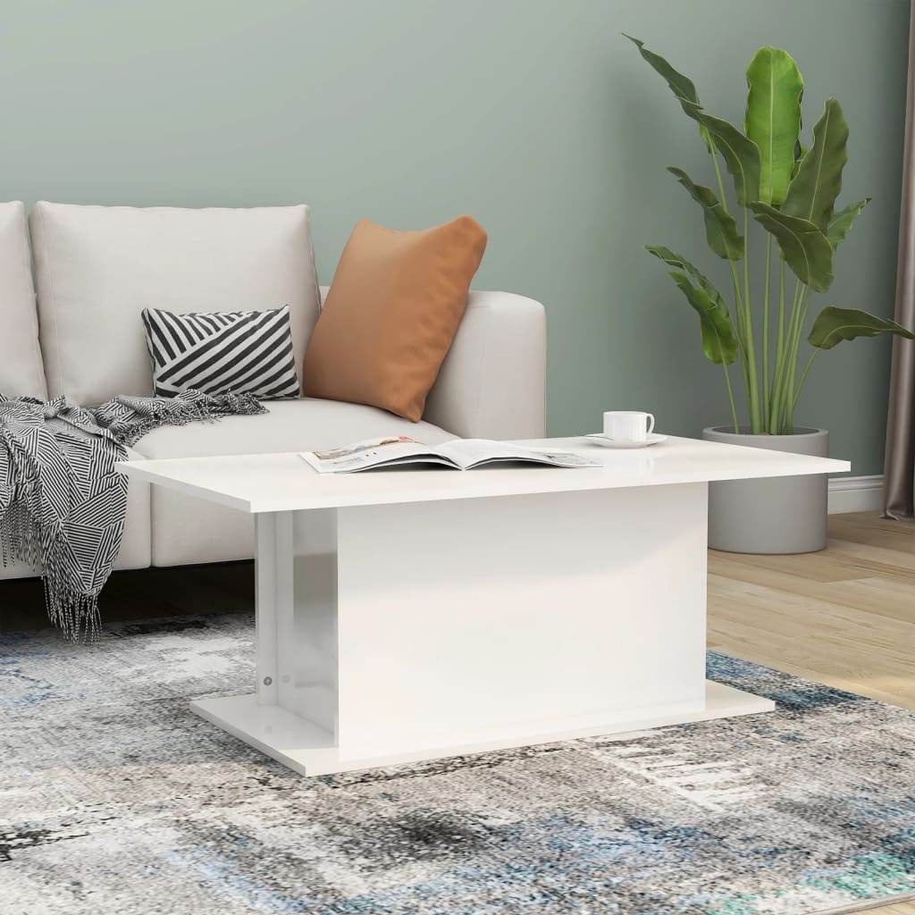 Coffee Table High Gloss White 102x55.5x40 cm Engineered Wood - R and M Furniture