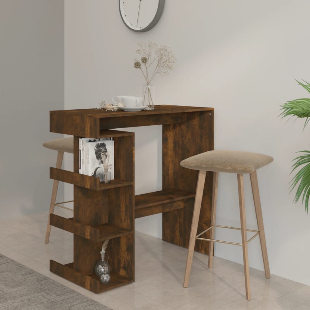 Bar Table with Storage Rack Smoked Oak 100x50x101.5cm Engineered Wood - R and M Furniture