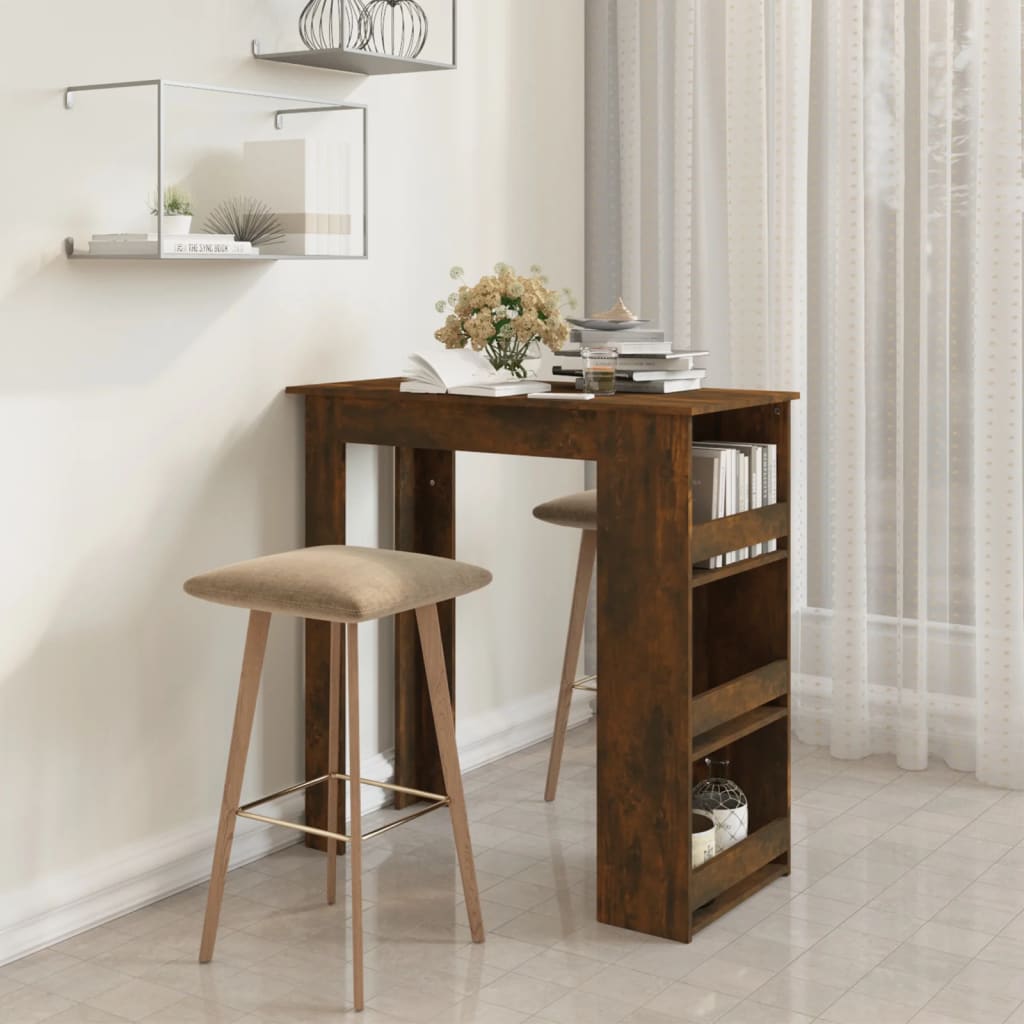 Bar Table with Storage Rack Smoked Oak 102x50x103.5cm Engineered Wood - The Home Maker
