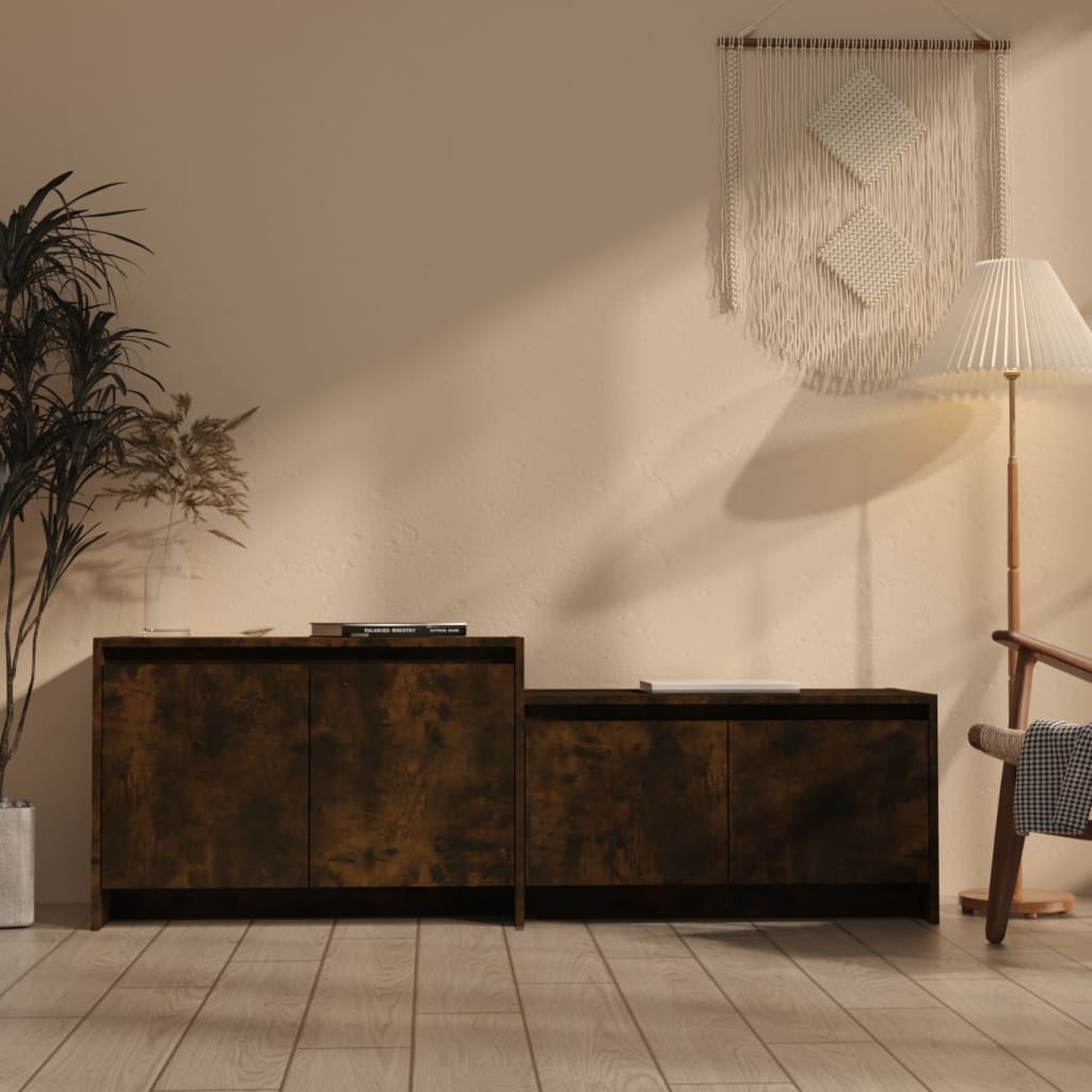 TV Cabinet Smoked Oak 146.5x35x50 cm Engineered Wood - Sid & Sam