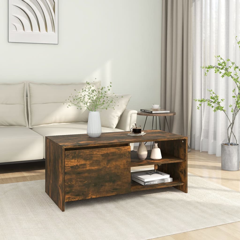 Coffee Table Smoked Oak 102x50x45 cm Engineered Wood - Sid & Sam