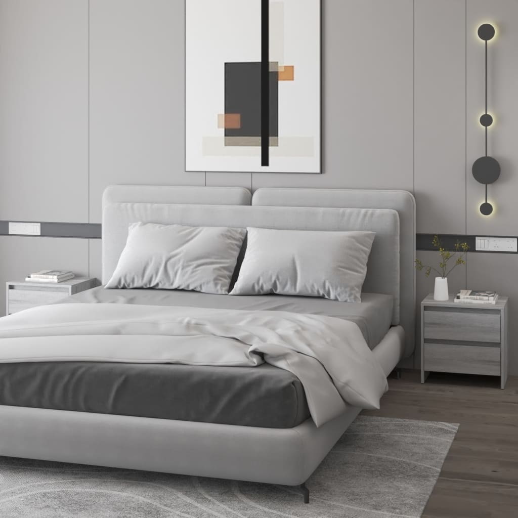 Bedside Table - GREENWOOD 2 Piece Nightstand Grey Sonoma 45cm - Casper Homes