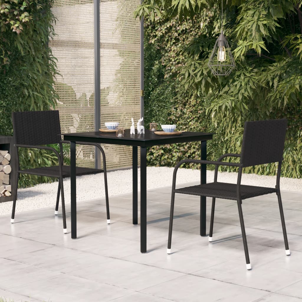 Garden Dining Table Black 80x80x74 cm Steel and Glass - Casper Homes