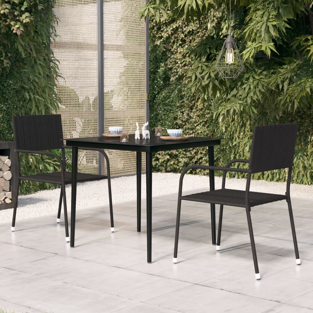 Garden Dining Table Black 80x80x74 cm Steel and Glass - Unbeatable Bargains