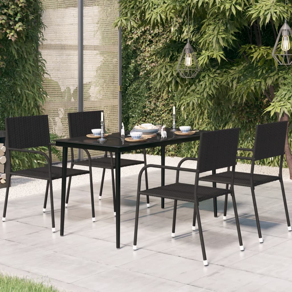 Garden Dining Table Black 140x70x74 cm Steel and Glass - Discount Dealers