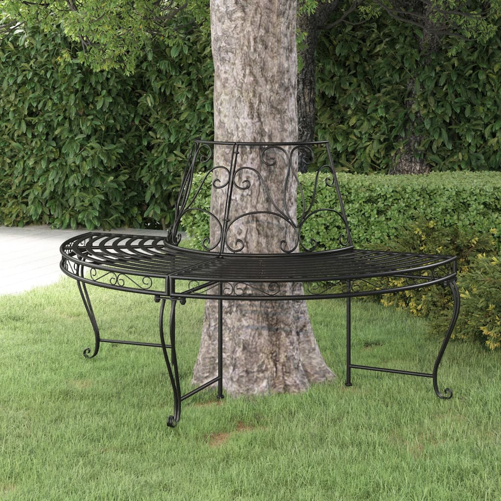 Half Round Tree Bench 60 cm Black Steel - The Home Maker