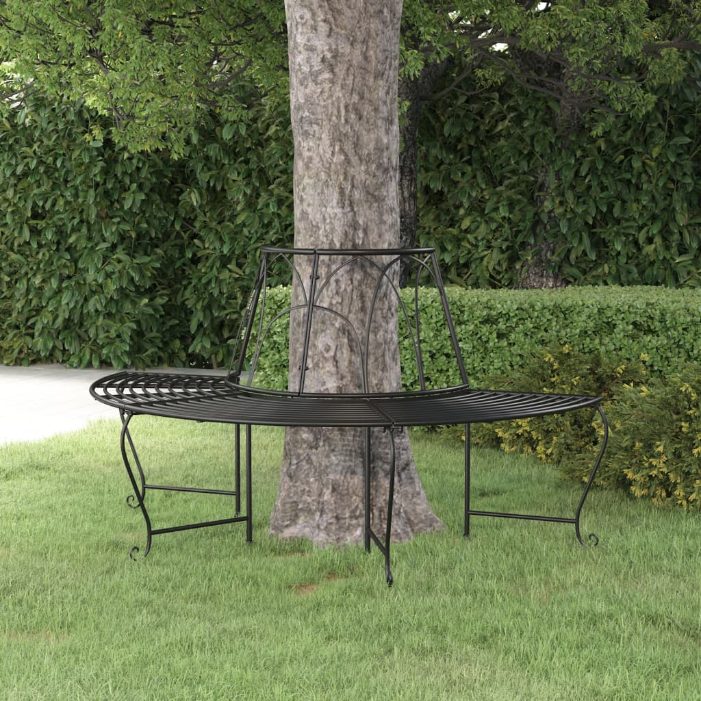 Half Round Tree Bench Ã ̃159 cm Black Steel - Merlin Deals
