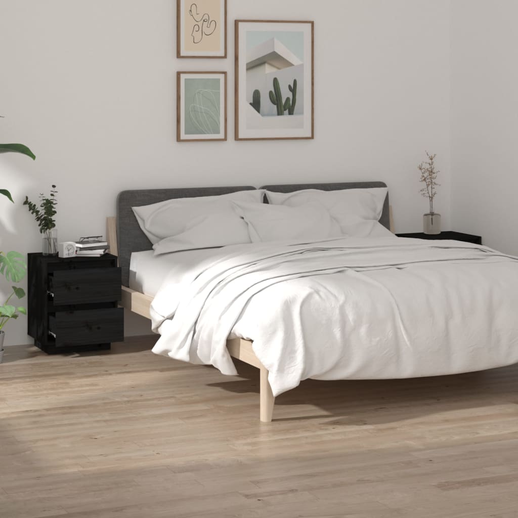 Bedside Table - PISA 2 Piece Nightstand Black 40cm - Style and Chic